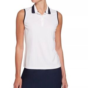 Lady Hagen pique sleeveless golf polo navy trim